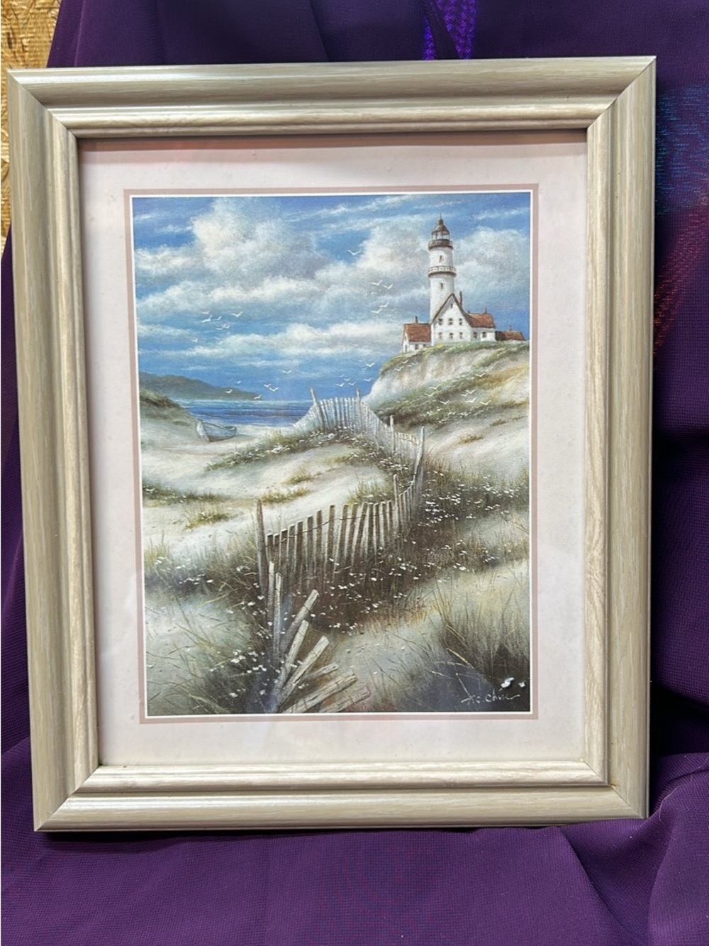 Coastal Lighthouse Print in Cream and Blue - Unbranded